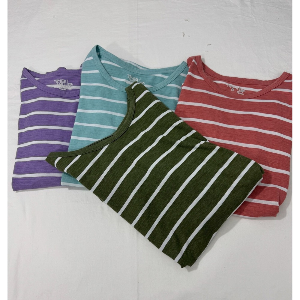 Time and Tru Striped T-Shirt Bundle Womens XXL Multicolor Good Short Sleeve 4pk